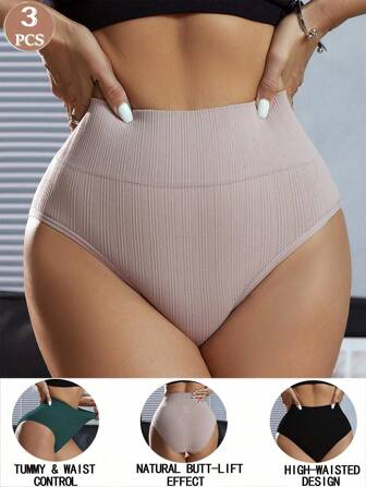 3 pezzi Shapewear a vita alta senza cuciture, controllo dell'addome, comoda e sexy, pantaloncini adatti per l'uso quotidiano casual e sportivo