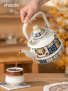 choxila 1pc Enamel Porcelain Teapot Kettle Ancient Clock Pot Painted Enamel Pot Thickened Gas Induction Cooker Common, For Outdoor, Camping