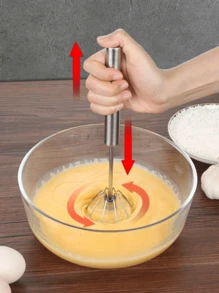 1/3pcs Easy Whisk Mini Metal Stainless Steel Whisk, Semi-Automatic Press And Rotate Household Egg Beater, Stainless Steel Small Egg Whisk Hand Mixer For Kitchen Use, Whisk Blender Mixer For Egg, Milk, Dough Cooking, Kitchen Gadgets For Cooking, Baking, Cream Foamer & Stirrer (Random Color And Style)