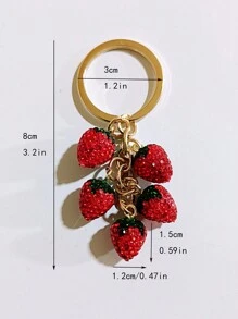 1pc Red Fully Studded 3D Strawberry Keychain, Keyring Key Holder Charm, Fashion Accessories Gift For Friends Car Accessories Bag Charm Backpack For School Cute Goth Y2k
