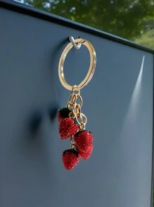 1pc Red Fully Studded 3D Strawberry Keychain, Keyring Key Holder Charm, Fashion Accessories Gift For Friends Car Accessories Bag Charm Backpack For School Cute Goth Y2k