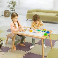 Children's Sensory Table With Stool, Kids Activity Table With 2 Storage Bins & 2 Pen Holders & Paper Roll, Multifunction Toddler Table For Play Study Dining Reading Arts Crafts, Wood