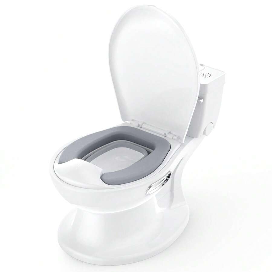 Danolapsi Toddler Potty Training Toilet,Realistic Potty Training Seat With Soft Seat,Removable Pot,Splash Guard,Toilet Paper Holder For 18 Months+ - White - View 1