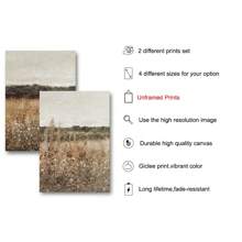 Set van 2 oningelijste Boho Wildflower Field Rustic Art Retro Poster Vintage Botanische Bloemen Abstract Landschap Schilderij Canvas Print Landelijk Boerderij Decor Muurfoto Voor Slaapzaal, Appartement, Kantoor, Woonkamer, Slaapkamer, Moderne Huisdecoratie