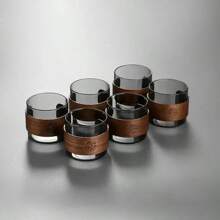 Japanese Style 150ML Heat-Resistant Glass Tea Cup With Scald Proof Wooden Holder Kungfu Tea Set Master Cup Household Coffee Mug
