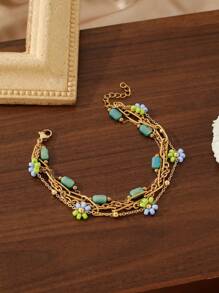 1 Stück Modische, einfache Ins Style Armband für Damen, 18K Mehrfach-Lage, kleine Blume, aus Edelstahl, geeignet für Date, Party, Büromode
