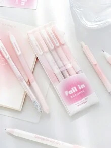 5pcs Blush Series Gel Pens Set Fall In Gradient Girlish Style Black Color Ink 0.5mm Ballpoint For Writing School Office - Black - View 15