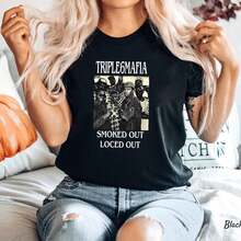 100% Cotton Tripple Six Mafia Smooked Out Locked Out T-Shirt, Three 6 Mafia Holiday Gift Tee Unisex Fashion Casual Comfortable Streetwear Versatile Breathable Summer Stretched Print Round Neck Short Sleeve Stylish Homme Soft For Women Designer Clothes Top For Everyday Wear Graphic Slightly - Black - View 1