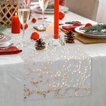 1 rouleau de nappe à motif étoiles, runner de table de décoration de maison pour tous les jours et les fêtes, runner de table élégant en feuille d'or pour les fêtes, cadeau parfait pour l'anniversaire, les fêtes, le mariage, la Saint-Valentin