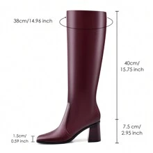 Botas altas hasta la rodilla para mujer, botas altas con punta cuadrada y tacón grueso, botas largas de moda con pantorrilla ancha y cremallera lateral