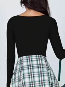 QGEMANWU Long Sleeve Shirts For Women Sexy V Neck Tops Fitted Tight T Shirts Basic Tee - màu đen - Xem 4