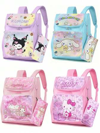 Sanrio Sanrio Schoolbag With Pencil Case, Waterproof School Student Backpack, Cartoon Cute Bookbag, Kawaii School Supplies, Birthday Christmas Gift For Travel Storage Bag, Makeup Bag, Cosmetic Bag, Vacation Organizer, Large Capacity Makeup Organizer Makeup Case