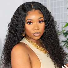 Realove Deep Curly Human Hair Wig 6X5 Glueless Wigs Human Hair Pre Plucked Pre Cut Bleach Knots Kinky Curly Wear And Go Glueless Wig Deep Curly HD Lace Wig 200% Density Glueless Curly Wig 34 Inch