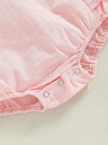 Mono casual de verano para bebé niña, sin mangas, con estampado floral y orejas de conejo, con gorro de dibujos animados. - Rosa - Ver 6