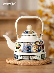 choxila 1pc Enamel Porcelain Teapot Kettle Ancient Clock Pot Painted Enamel Pot Thickened Gas Induction Cooker Common, For Outdoor, Camping