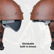 Retro Motorcycle Helmet PU Leather Moto Helmets Motorbike Helmet German Style Half Face Helmets Vintage Casco Moto Cycling Helmet Racing Protection Motorcycle Equipment Riding Protective Accessories Rider Gifts