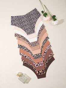 12pcs/Set Seamless Women Panties, Leopard Pattern & Solid Color, Comfortable Breathable Elastic Hipster Briefs, Women Lingerie Set - Multicolor - View 2