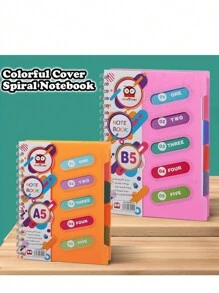 120 Page Spiral Notebook - Ultra Thick 5-Themed PP Separated Notebook With Color Cover - A5 Available In Four Colors
