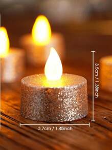 6/12/24 stuks LED Kerst Decoratieve Theelichtjes, Batterij-aangedreven Vlamloze Realistische Waxkaarsen, Zilveren Glitter Theelichtjes, Rookloze Winddichte Kaarsen Voor Bruiloft, Halloween, Kerstmis, Woondecoratie