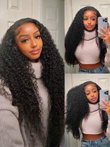 Wear & Go 6x4 Transparent Lace Glueless Kinky Curly Wigs 180% 16-28 Inch Lace Closure Wigs Natural Black Pre-Plucked Pre-Cut High Density For Women