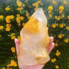 1pc Assorted Golden Healer Quartz Crystal Stone Palm, Golden Healer Quartz Column Tower, Healing Crystal Gift
