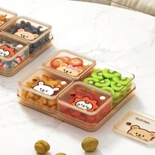 WORTHBUY Caja de almacenamiento de alimentos cuadrada de plástico con tapa, caja sellada reutilizable a prueba de humedad para bocadillos, frutos secos y caramelos, con diseño de dibujos animados transparente, apta para la cocina, la sala de estar y la oficina