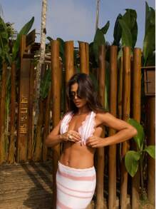 STRIPED ELASTANE KNITTING SET TOP+SKIRT SUMMER 2025 - Baby Pink - View 4