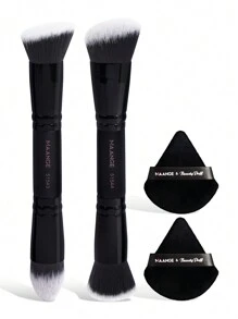 MAANGE 4 piezas Juego de herramientas de maquillaje profesional, 2 piezas Brochas de maquillaje faciales de doble extremo y 2 piezas Esponja de polvo triangular, Brocha de base biselada y cónica, Brocha de contorno, Brocha de sombra, Herramientas de maquillaje con fibra suave y amigable con la piel para un fácil transporte, Juego para viajes, Regalo para mujeres y niñas, Juego de brochas, Juego de brochas de maquillaje, Juego completo de maquillaje, Juego de brochas de maquillaje, Juego de maquillaje completo, Juego de brochas, Juego de brochas de maquillaje, Juego de regalo de maquillaje, Juego - Negro - Ver 12