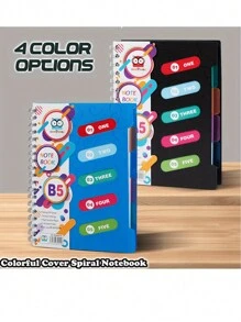 120 Page Spiral Notebook - Ultra Thick 5-Themed PP Separated Notebook With Color Cover - A5 Available In Four Colors