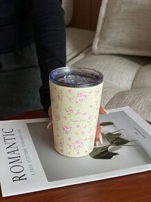 1pc 800ml Butterfly Floral Pattern Stainless Steel Double Wall Insulated Coffee Pot, Thermal Carafe, Tea Pot, Tumbler, Flat Bottom Cup, Travel Mug, Suitable For Office, Restaurant, Outdoor, School, Home And More, Great Gift For Christmas, Valentine's Day, Mother's Day, Back To School, Birthday Back To School