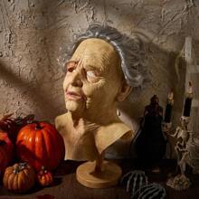 Old Lady Latex Headwear Funny Halloween Cosplay Flexible Headwear With Silver Hair Party Prop For Halloween Cosplay Accessory - 卡其色 - 查看 10