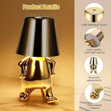 Little Golden Man Table Lamp Desk Light Ornament Bedroom Bedside Touch Night Lighting Decoration Bar Home Restaurant - Gold Color - 站立 2 - 查看 2