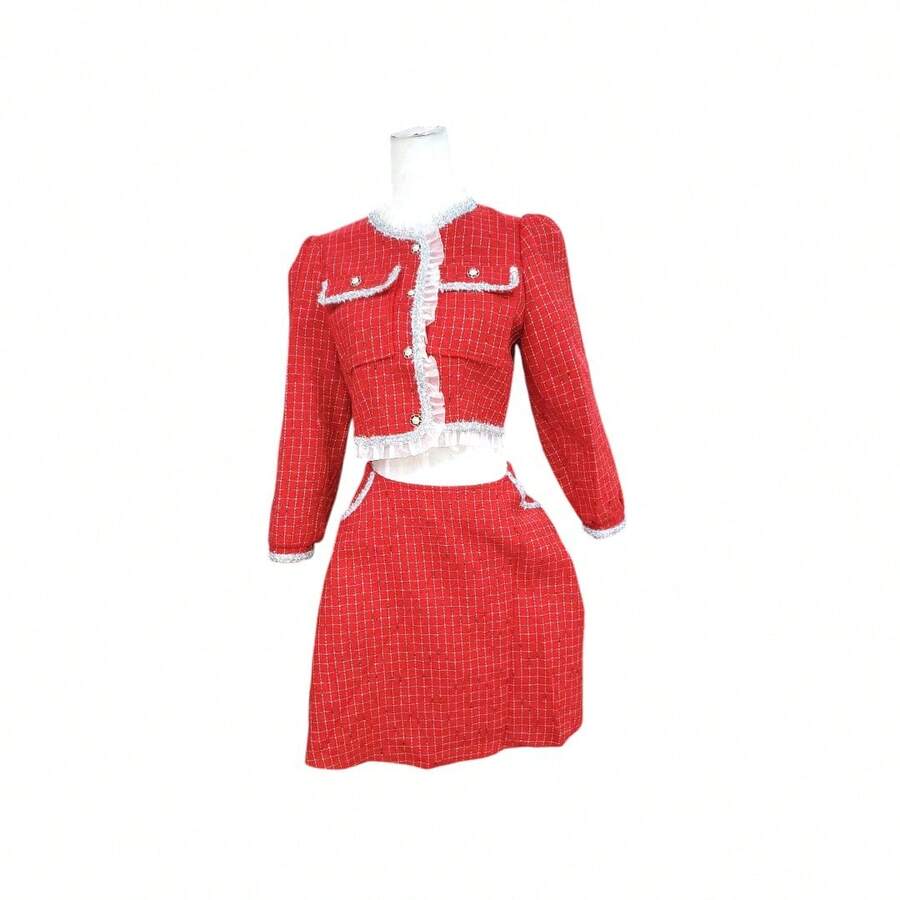 CONJUNTO DE SACO Y FALDA - Rojo - Ver 1