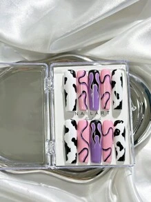 1 Pair (10Pcs) 45Mm / 1.77 Inch Square Colorful Stripe Y2K Handmade Press On Nails, Handmade Wearable Acrylic Finger Nails, Reusable Artificial Painting Fake Nails Women And Girls Nail Supplies Nails