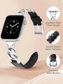 Pulseira para 1 peça, unissex, design criativo, fashion, casual, personalizada, luxuosa, de metal, compatível com Ultra 2 1 SE 9 8 7 6 5 4 3 2 1 Series 38 mm 40 mm 41 mm 42 mm 44 mm 45 mm 49 mm, com pulseira de couro marrom macio, pulseira ajustável, acessório para smartwatch, pulseira para