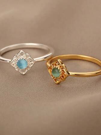 1 件精致太阳蛋白石戒指 18K 镀金铜戒指 女士珠宝时尚配饰 情人节礼物