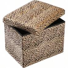 Storage Ottoman Footrest Stool Small Ottoman, With Storage Foldable Ottoman Foot Rest Footstool Bench For Living Room - Leopard Print - View 1