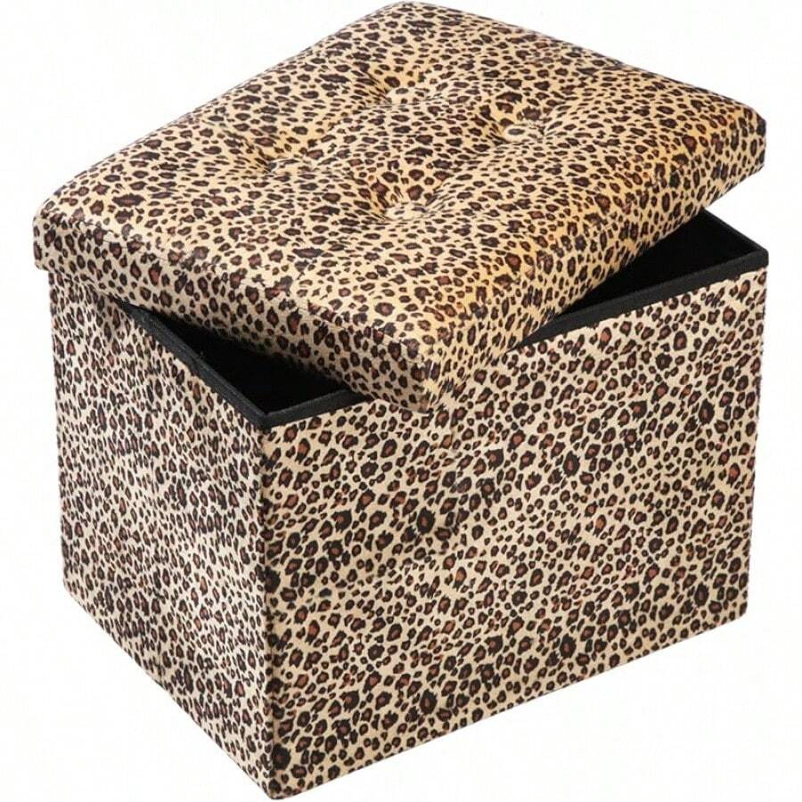 Storage Ottoman Footrest Stool Small Ottoman, With Storage Foldable Ottoman Foot Rest Footstool Bench For Living Room - Leopard Print - View 1