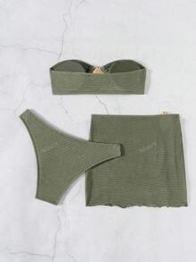 Set de 3 piezas de nuevo bikini de moda y sexy de unicolor marrón para mujer en traje de baño, conjunto de sujetador de halter y Bottom de bikini para playa en verano