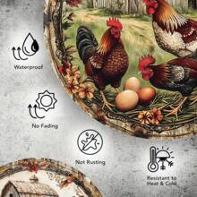 1 pieza Letrero de metal de granja vintage con gallo, arte de pared redondo de 8x8 pulgadas, decoración divertida de animal de granja, regalo duradero para interior/exterior para cocina, cafetería, dormitorio, oficina, sala de estar, posición aleatoria de agujeros
