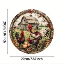 1 pieza Letrero de metal de granja vintage con gallo, arte de pared redondo de 8x8 pulgadas, decoración divertida de animal de granja, regalo duradero para interior/exterior para cocina, cafetería, dormitorio, oficina, sala de estar, posición aleatoria de agujeros