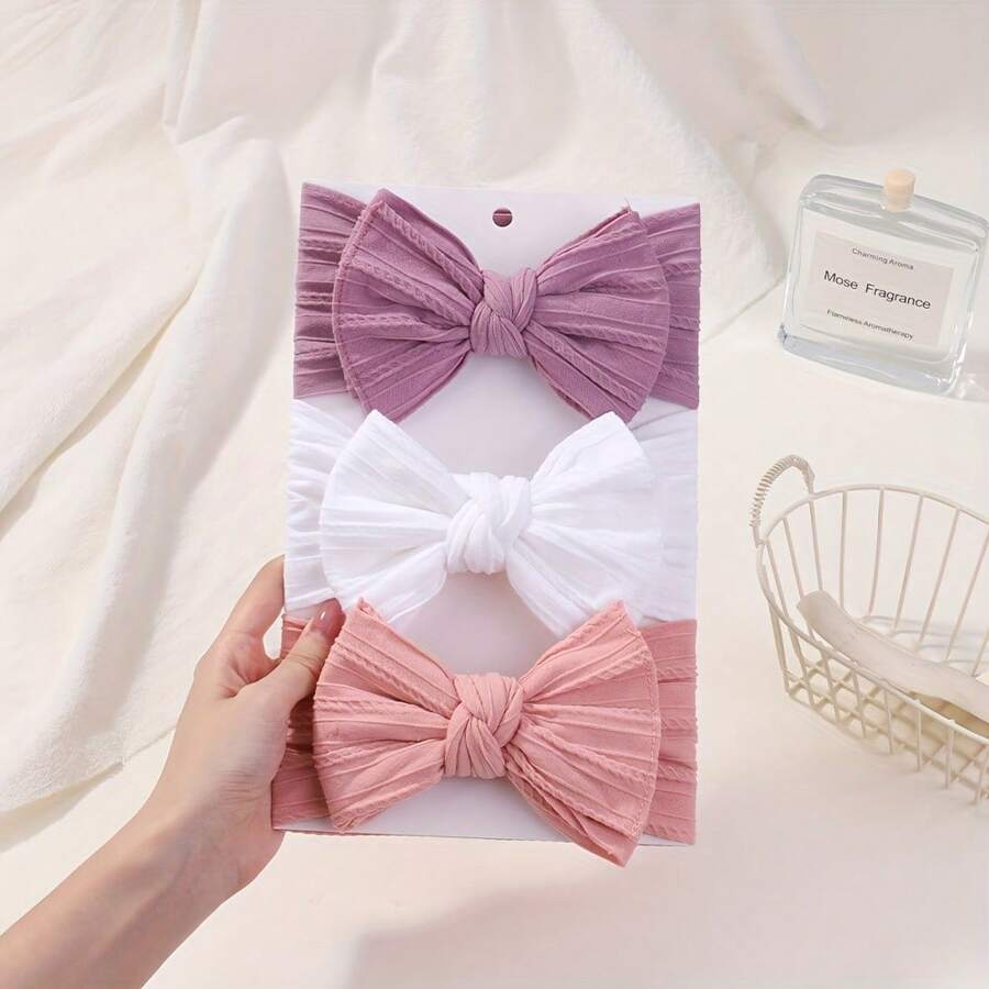 Aa-[3pcs Bow Girls Headbands] 3pcs Girls Knitted Bow Headbands, Hair Accessories-2025 Home Bathroom Decor Summer - Blue and White - View 1