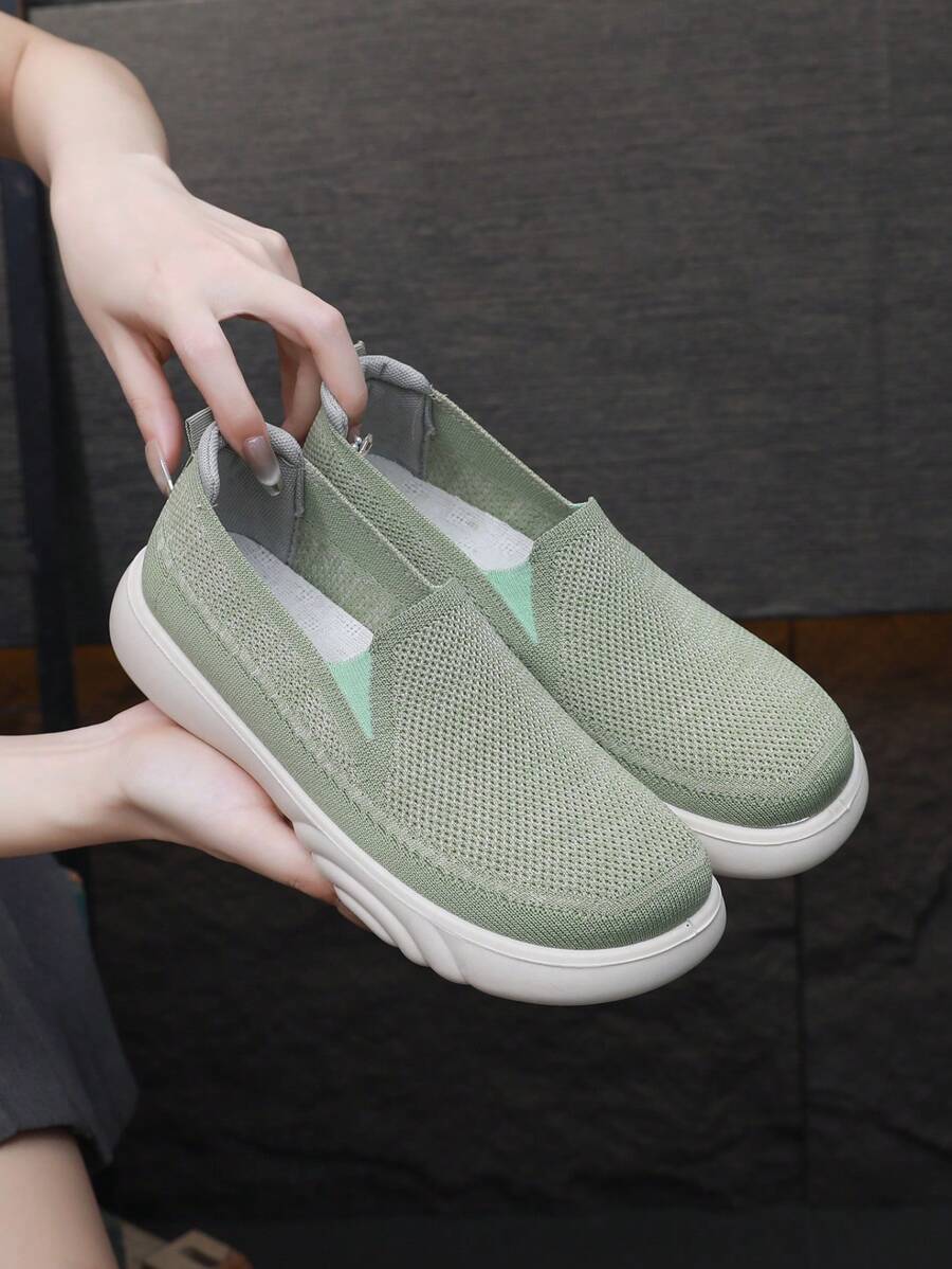 多色休闲百搭女士乐福鞋，透气聚氨酯防滑外底休闲鞋，时尚妈妈鞋 - 綠色 - 查看 1