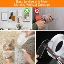 1 rollo de cinta adhesiva transparente reutilizable de nano, cinta adhesiva de doble cara lavable para artículos