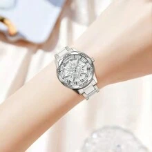 comlorvei 1pc Comlorvei Brand Pentagram & Starry Pattern Hollow Dial Quartz Waterproof Ladies' Watch