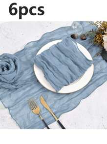 6pcs Balinese Gauze Wrinkle Placemats, Boho Countryside Style Dining Table Cloth For Wedding, Party, Banquet