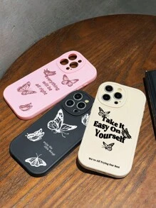 3 pièces / set Étuis de téléphone mats créatifs et de luxe avec imprimé papillon, compatibles avec les séries 13/15/16/14 et Galaxy, disponibles en noir, rose et blanc