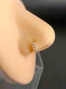 1pc Copper Alloy Nose Ring With Wave, Chevron, Butterfly, 5 Rhinestones Design, Delicate Rhinestone Nose Hoop Nose Piercing Jewelry, Fashionable Versatile Nose Ring For Women