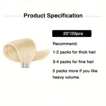Lsybeauty Thick Tape In Human Hair Extensions ,Seamless  Skin Weft Extensions ,Remy  Human Hair,Multicolor  Color,Silky Straight For Fashion Women  ,16-26inch ,Easy To Apply (613#Bleach Blonde ,50g 20pcs/Package) - S613 - 查看 5