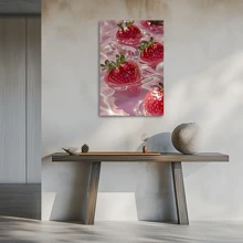 1pc Framed Canvas Wall Art, Pink Strawberry Art Print Canvas Poster, Ideal Gift For Bedroom Living Room Hallway Dorm Wall Decor